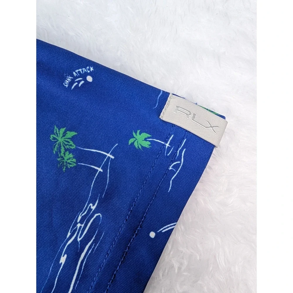 RLX Ralph Lauren Polo Shirt Men's XXL Blue Golf Shark Attack Print Performance